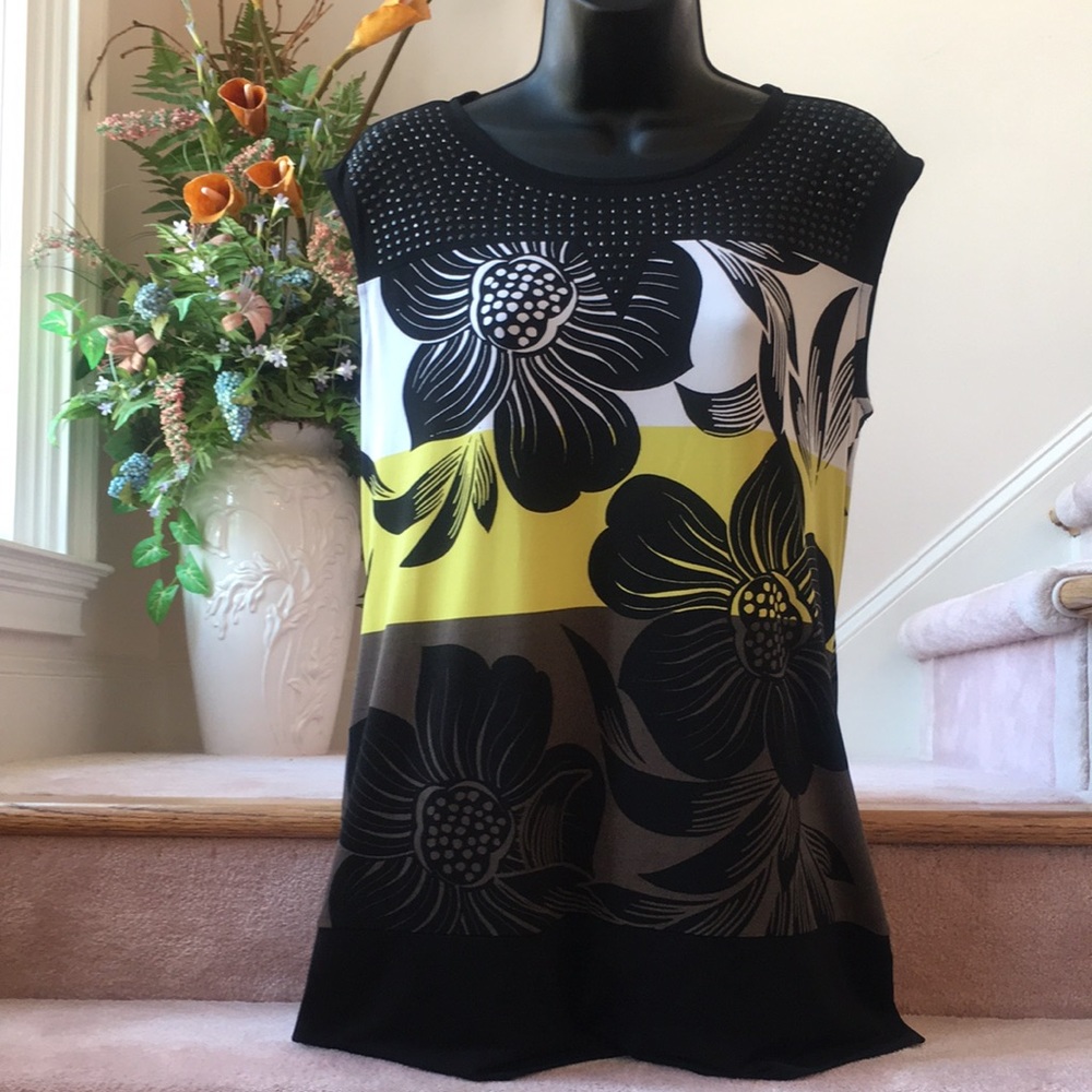 Alfani Black and Yellow Floral Tunic Top